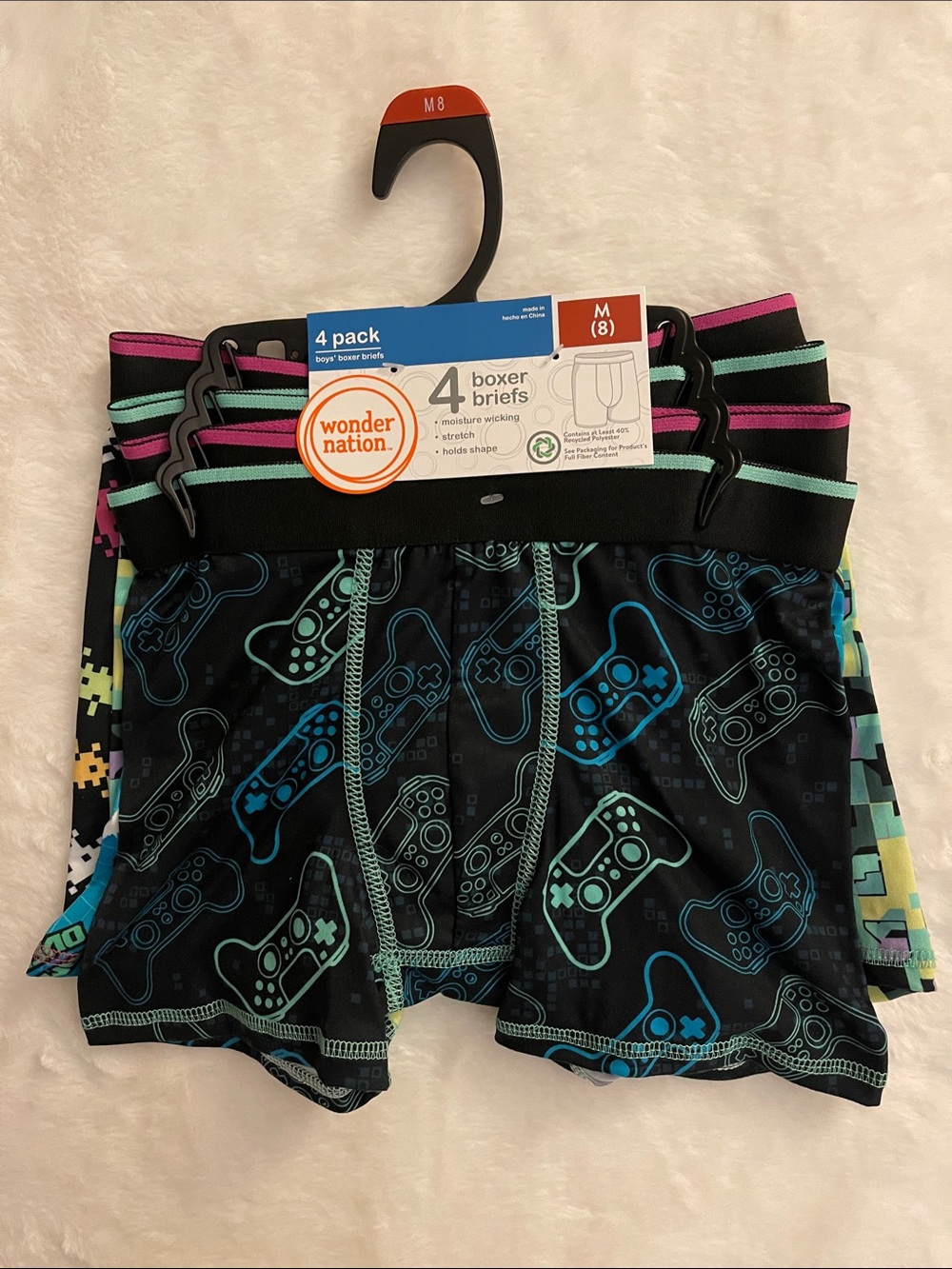 wonder nation Boys' Black Boxer Briefs with Teal & Pink Accents - 4 Pack